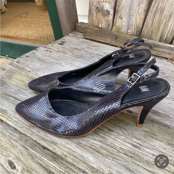 H&M Snakeskin Slingback Heels size 7 charcoal - Picture 1 of 8